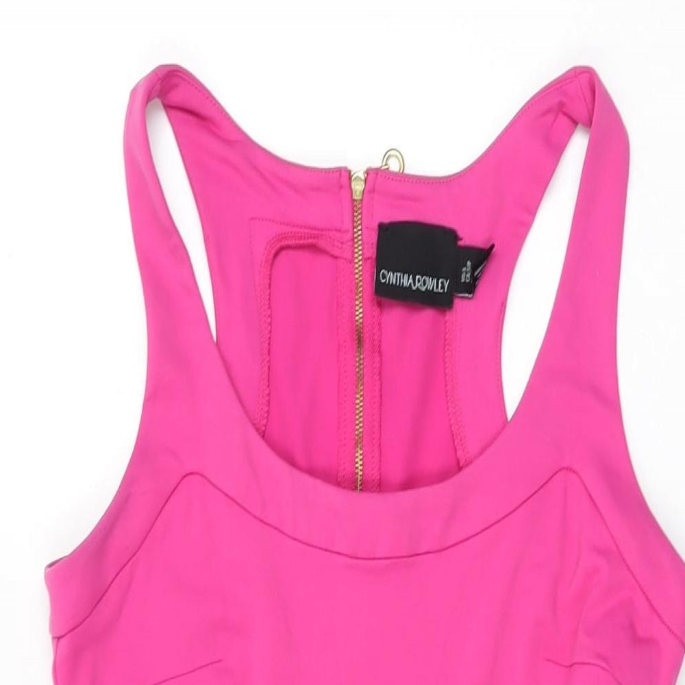 Cynthia Rowley Womens Pink Nylon Skater Dress Size S Scoop Neck Zip