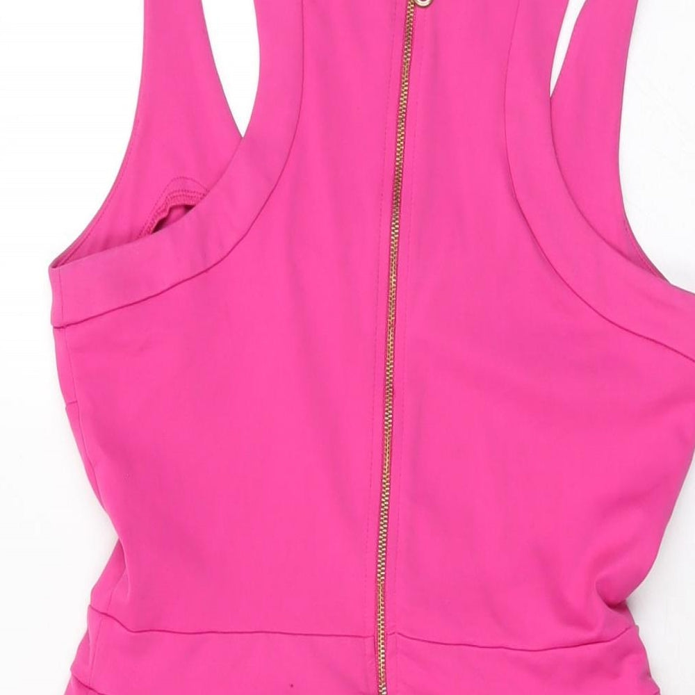 Cynthia Rowley Womens Pink Nylon Skater Dress Size S Scoop Neck Zip