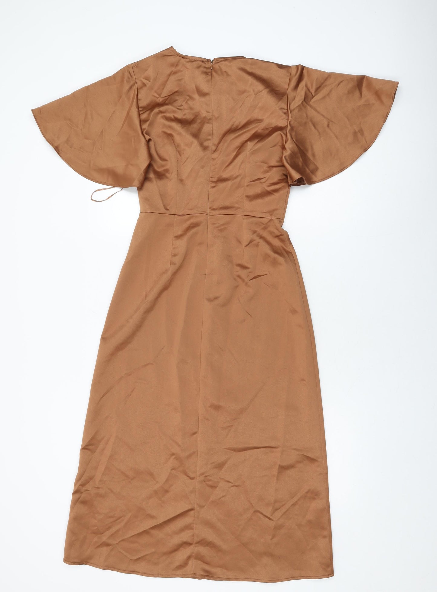 PRETTYLITTLETHING Womens Brown Polyester Shift Size 8 V-Neck Zip