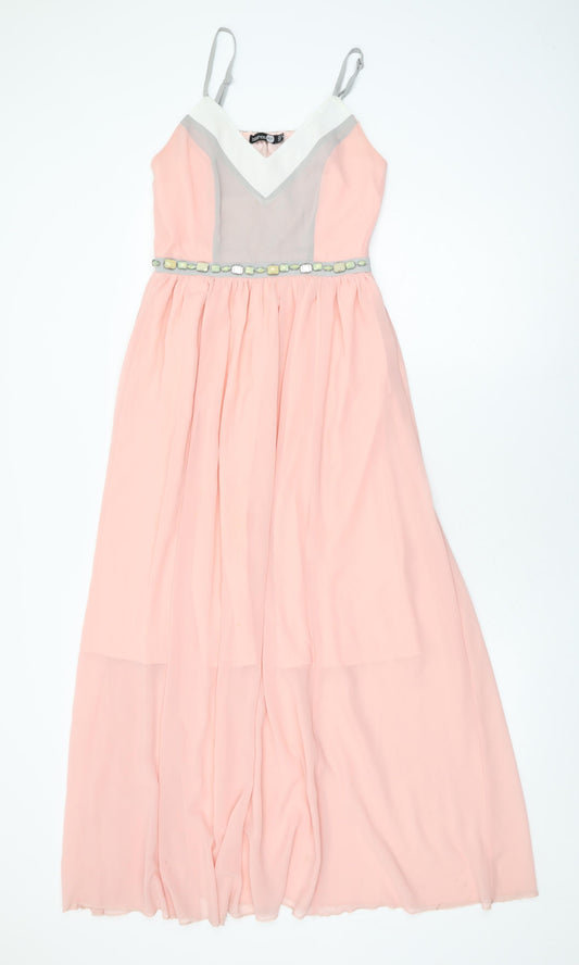 Boohoo Womens Pink Polyester Maxi Size 8 V-Neck Pullover