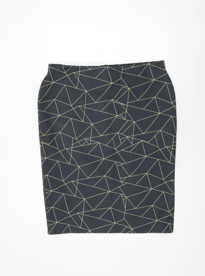 Marks and Spencer Womens Black Geometric Polyester Straight & Pencil Skirt Size 18