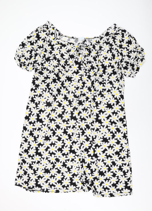 Blue Vanilla Womens Black Floral Polyester Shift Size 28 Off the Shoulder Pullover