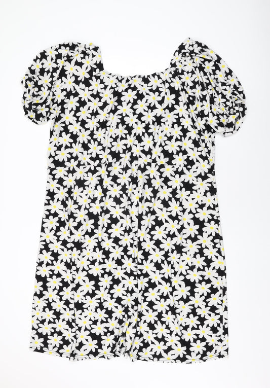 Blue Vanilla Womens Black Floral Polyester Shift Size 28 Off the Shoulder Pullover