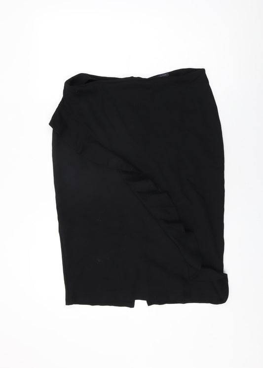 Marks and Spencer Womens Black Viscose Straight & Pencil Skirt Size 16 Zip