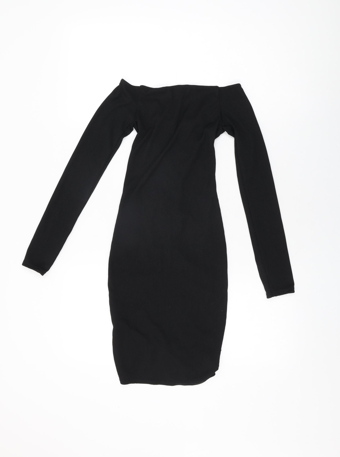 PRETTYLITTLETHING Womens Black Polyester Bodycon Size 6 Off the Shoulder Drawstring