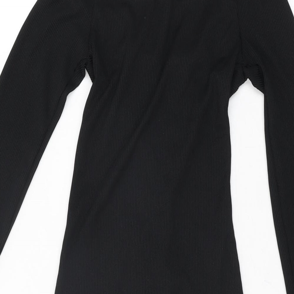 PRETTYLITTLETHING Womens Black Polyester Bodycon Size 6 Off the Shoulder Drawstring