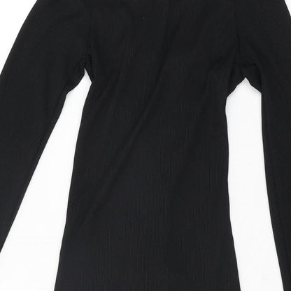 PRETTYLITTLETHING Womens Black Polyester Bodycon Size 6 Off the Shoulder Drawstring