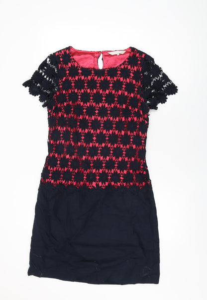 Rocha John Rocha Womens Blue Floral Cotton Shift Size 12 Round Neck Zip