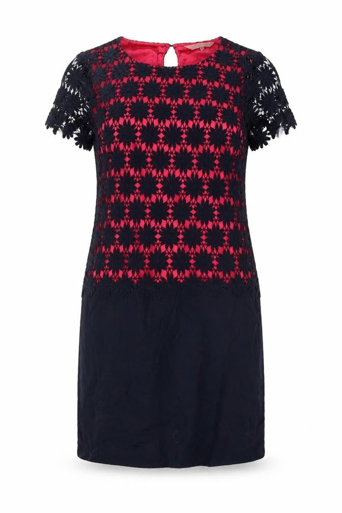 RJR.John Rocha Womens Blue Floral Cotton Shift Size 12 Round Neck Zip