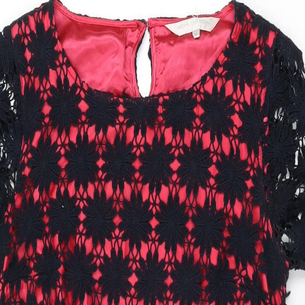 Rocha John Rocha Womens Blue Floral Cotton Shift Size 12 Round Neck Zip
