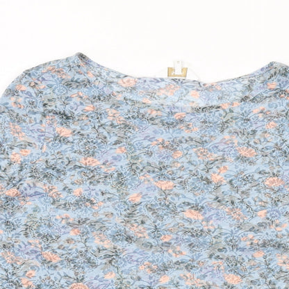 Cotton Traders Womens Blue Floral Cotton Basic T-Shirt Size 10 Round Neck