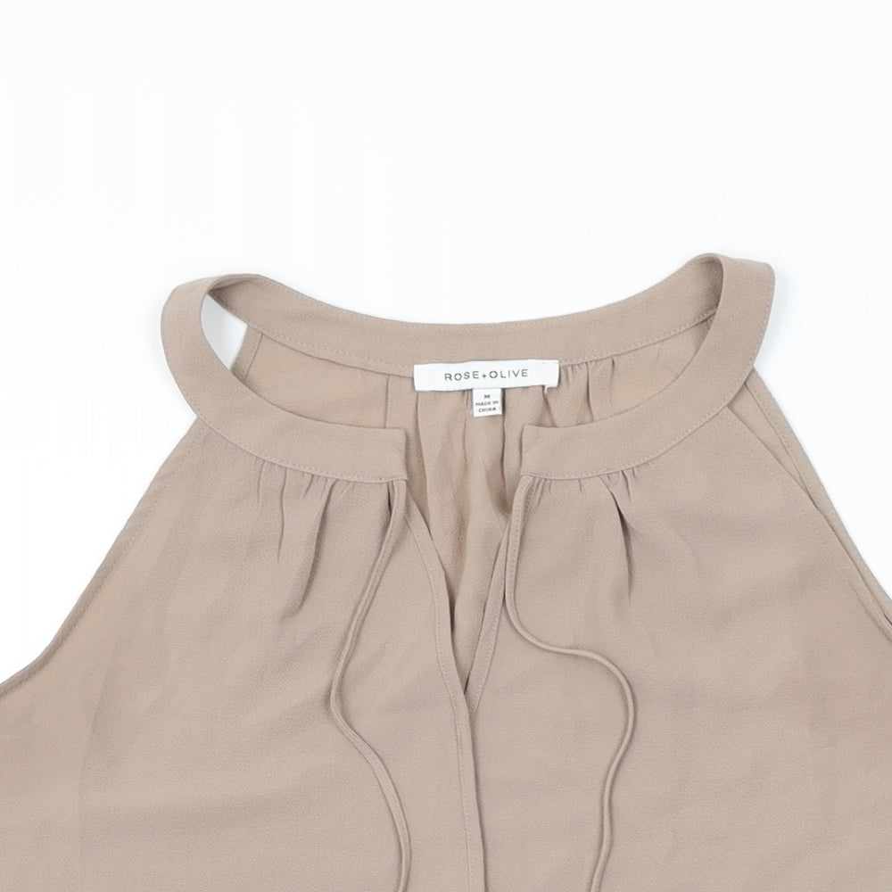 Womens UK Size M Rose + Olive Beige Basic T-Shirt