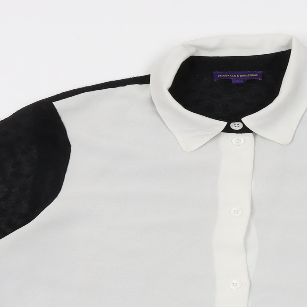 Vaudeville & Burlesque Womens White Polyester Basic Button-Up Size S Collared