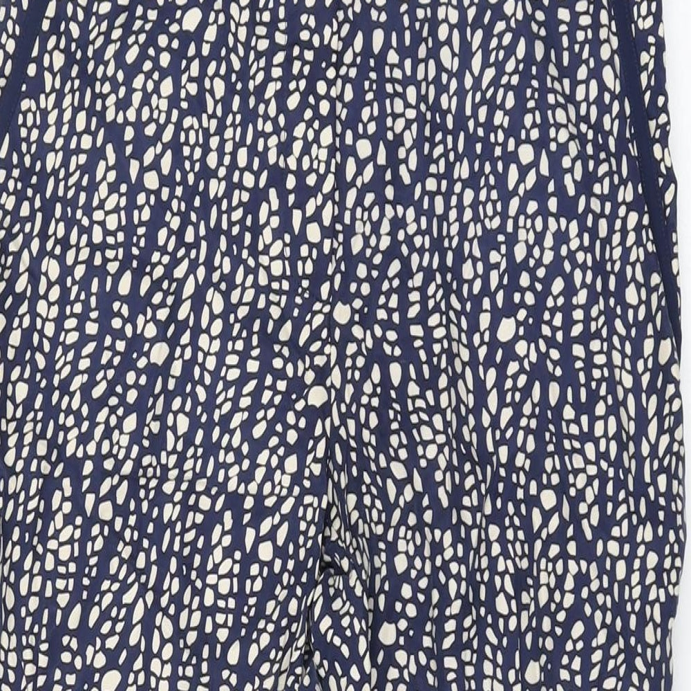 Pure Womens Blue Geometric Cupro Trousers Size 8 L29 in Regular Zip