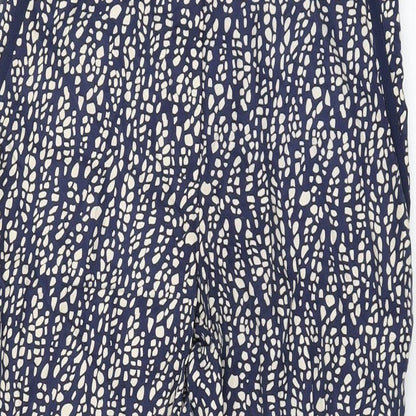 Pure Womens Blue Geometric Cupro Trousers Size 8 L29 in Regular Zip