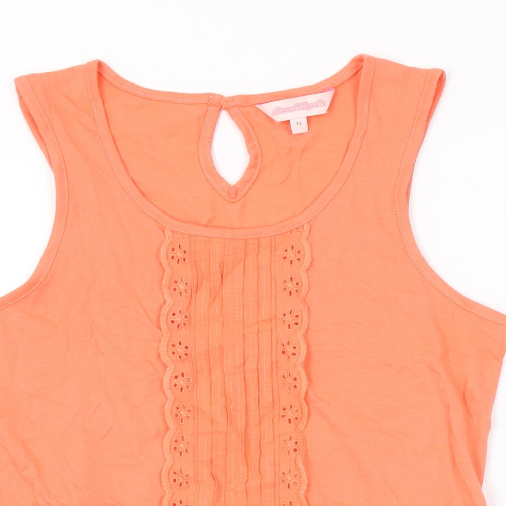 Board Angels Girls Orange Cotton Basic T-Shirt Size 13 Years Scoop Neck Pullover