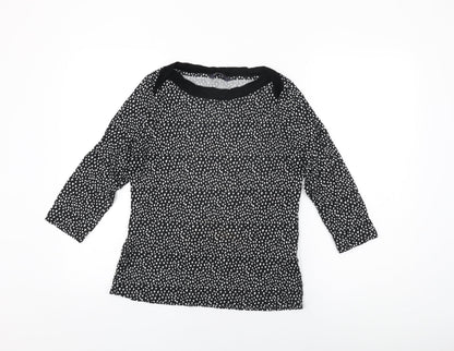 Marks and Spencer Womens Black Geometric Viscose Basic T-Shirt Size 10 Boat Neck