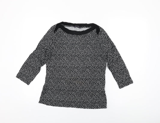 Marks and Spencer Womens Black Geometric Viscose Basic T-Shirt Size 10 Boat Neck