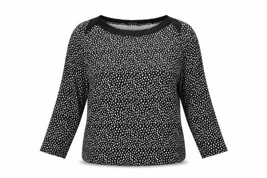 Marks & Spencer Womens Black Geometric Viscose Basic T-Shirt Size 10 Boat Neck