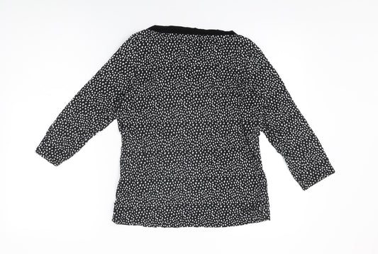 Marks and Spencer Womens Black Geometric Viscose Basic T-Shirt Size 10 Boat Neck