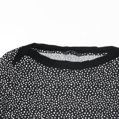 Marks and Spencer Womens Black Geometric Viscose Basic T-Shirt Size 10 Boat Neck