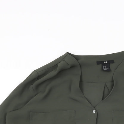 H&M Womens Green Polyester Basic Button-Up Size 8 V-Neck