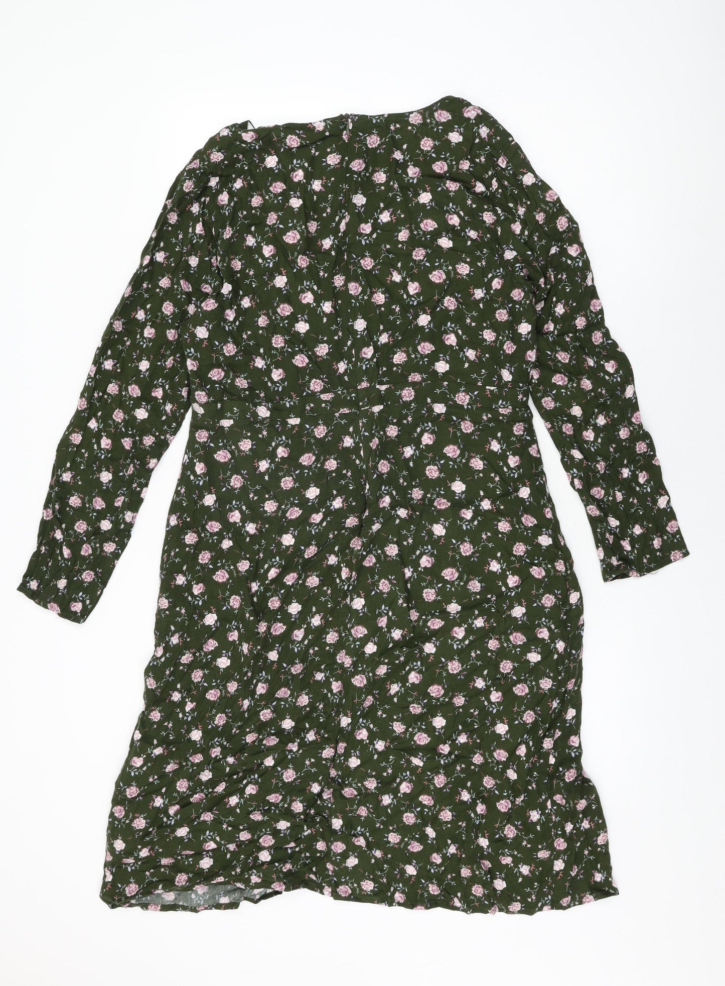 Wild Honey Womens Green Floral Rayon Shift Size XL V-Neck Zip