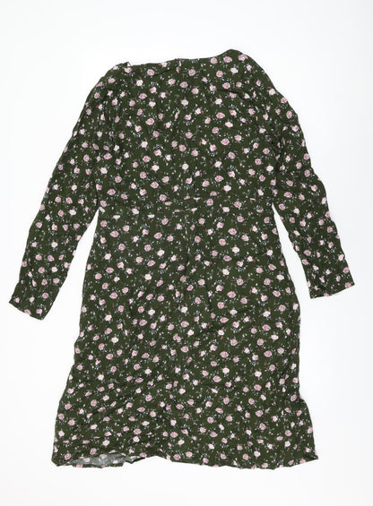 Wild Honey Womens Green Floral Rayon Shift Size XL V-Neck Zip