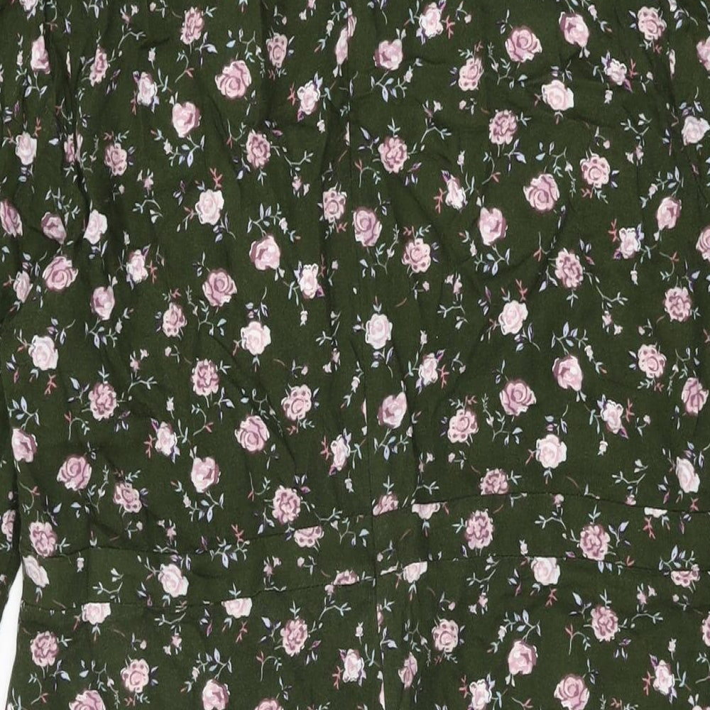 Wild Honey Womens Green Floral Rayon Shift Size XL V-Neck Zip