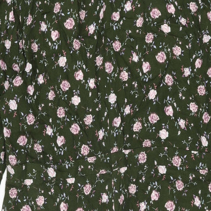 Wild Honey Womens Green Floral Rayon Shift Size XL V-Neck Zip