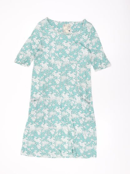 M&Co Womens Green Floral Cotton Shift Size 12 Round Neck Pullover