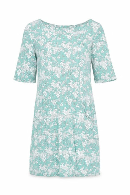 M&Co Womens Green Floral Cotton Shift Size 12 Round Neck Pullover