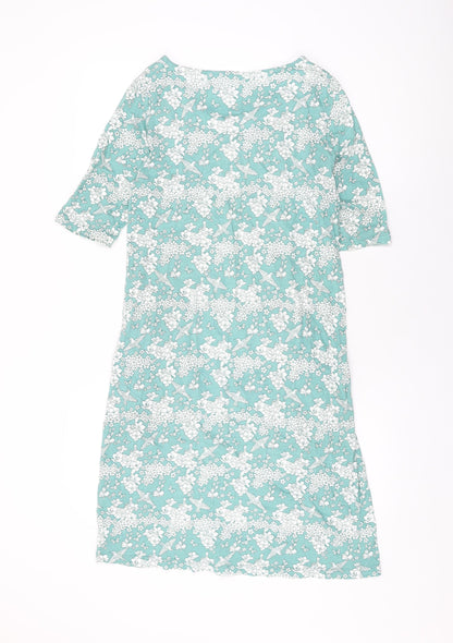 M&Co Womens Green Floral Cotton Shift Size 12 Round Neck Pullover
