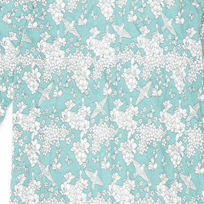 M&Co Womens Green Floral Cotton Shift Size 12 Round Neck Pullover