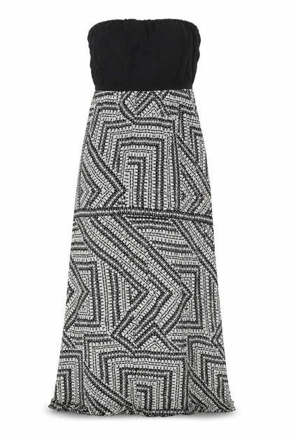 New Look Womens Black Geometric Viscose Maxi Size 10 Off the Shoulder Pullover