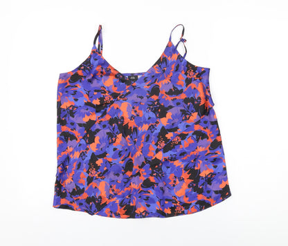 River Island Womens Blue Floral Polyester Camisole T-Shirt Size 10 V-Neck