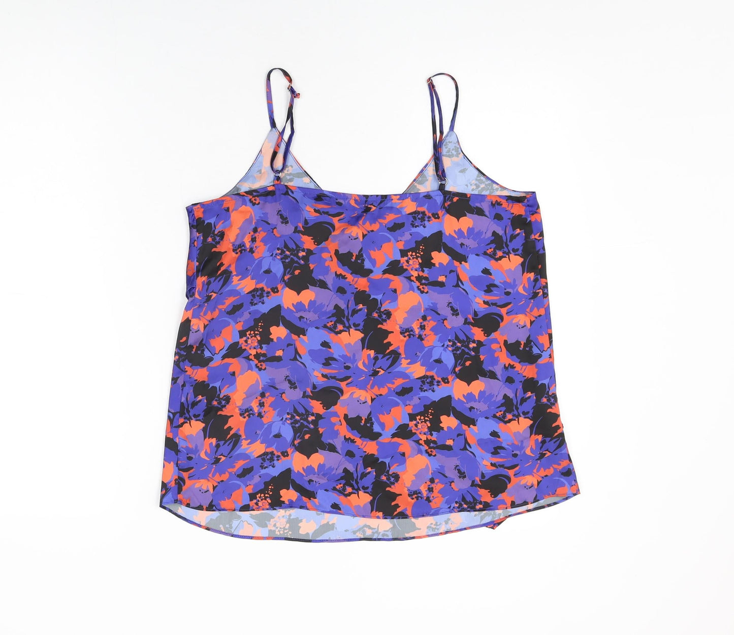 River Island Womens Blue Floral Polyester Camisole T-Shirt Size 10 V-Neck