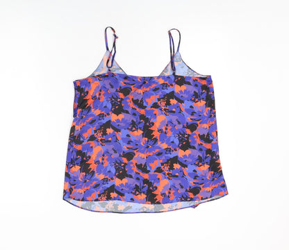 River Island Womens Blue Floral Polyester Camisole T-Shirt Size 10 V-Neck