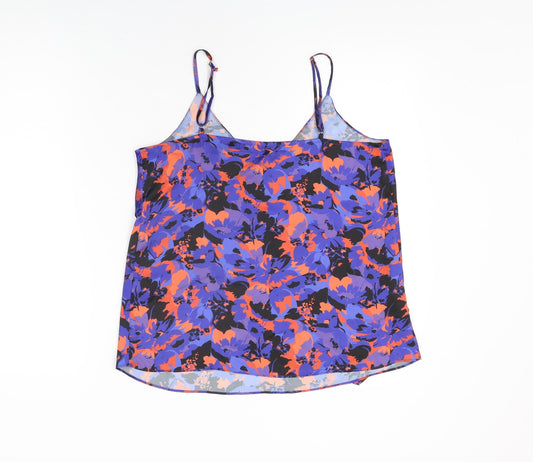 River Island Womens Blue Floral Polyester Camisole T-Shirt Size 10 V-Neck
