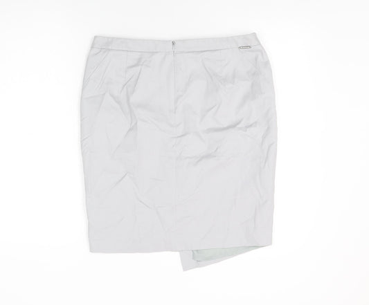 Autograph Womens Grey Cotton Straight & Pencil Skirt Size 14 Zip