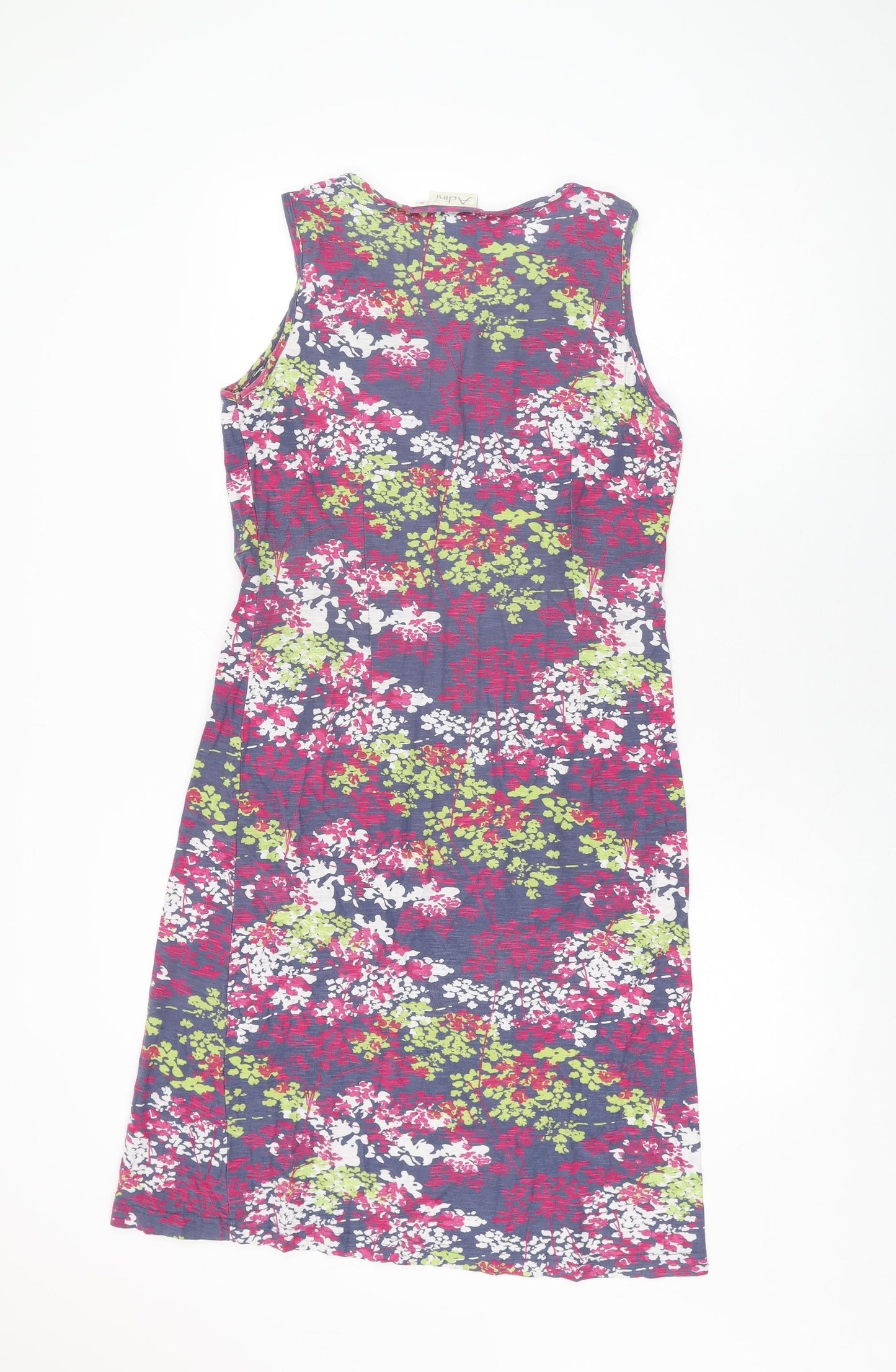 Adini Womens Grey Floral Cotton Shift Size M Round Neck Pullover