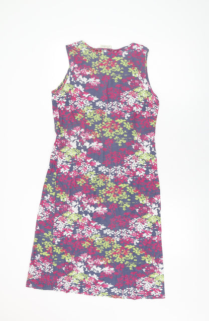 Adini Womens Grey Floral Cotton Shift Size M Round Neck Pullover