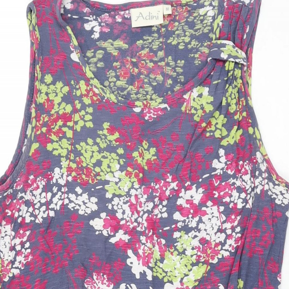 Adini Womens Grey Floral Cotton Shift Size M Round Neck Pullover