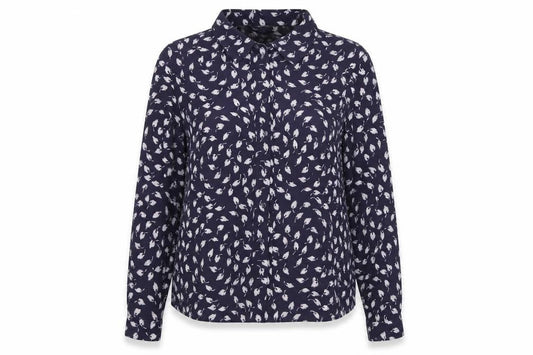 Marks & Spencer Womens Blue Geometric Polyester Basic Button-Up Size 14 Collared