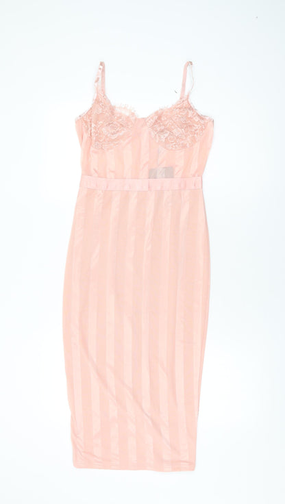 PRETTYLITTLETHING Womens Pink Polyester Bodycon Size 10 V-Neck Zip