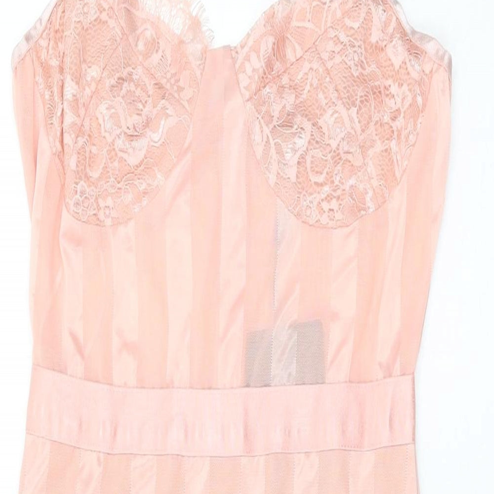 PRETTYLITTLETHING Womens Pink Polyester Bodycon Size 10 V-Neck Zip