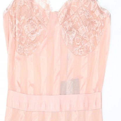 PRETTYLITTLETHING Womens Pink Polyester Bodycon Size 10 V-Neck Zip