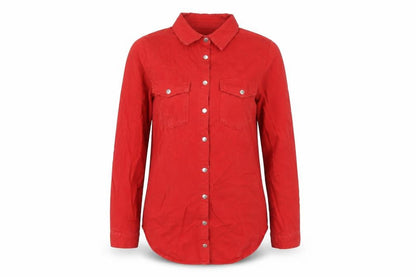 Sonsandar Womens Red Cotton Basic Button-Up Size 8 Collared