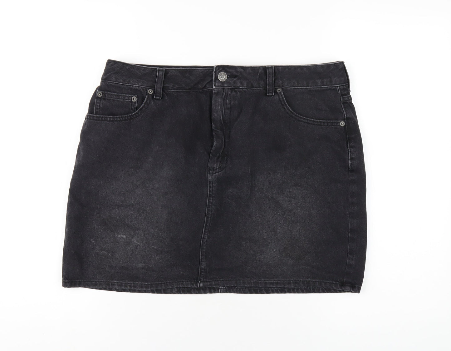 ASOS Womens Black Cotton A-Line Skirt Size 16 Zip