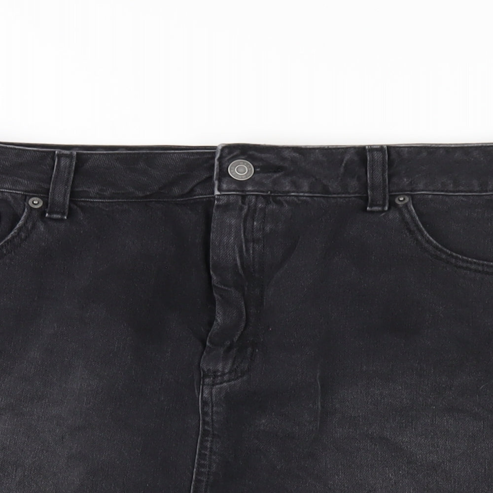 ASOS Womens Black Cotton A-Line Skirt Size 16 Zip